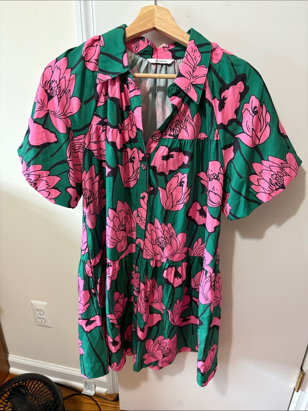 Amazon Floral Button-Front Tunic in Green and Pink